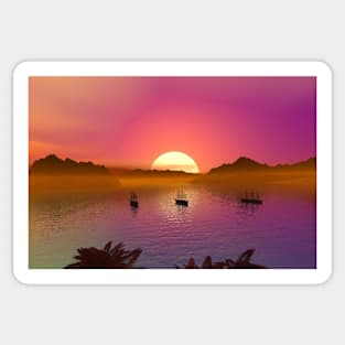 Sunset in the Bay Seascape Sticker